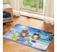 Tropical Flower and Zen Stone print Cats Pet Bowl Placemat Pet Feeding Mats for Dogs, Non-Slip PU Leather Tablecloth for Pets