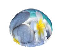 Tropical Flower And Zen Stone Print Shower Essentials Bonnet For Women, Large Washable Elastic Band Bath Hair Wrap Shower Cap