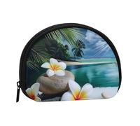 Tropical Flower and Zen Stone Printed Mini Coin Pouch, Shell Shape Zip Around Wallet, Small Zipper Pouch for Cash, Cards, Keys, Lipstick, Storage Pouch, Travel Organizer