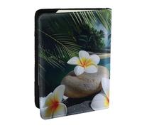 Tropical Flower and Zen Stone Printed Passport Holder - 6.5 x 4.5 Inch RFID Blocking Travel Wallet,Stylish Passport Cover,Lightweight Document Organizer for Cards