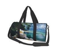 Tropical Flower and Zen Stone Printed Sports Gym Bag with Wet Pocket & Shoes Compartment, Travel Duffel Bag for Men Women