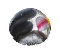 Tropical Flower and Zen Stone Shower Caps for Women Reusable Waterproof Shower Cap with Elastic Strap Bath Hair Hat Double Layers Thick Bath Caps for Spa Salon Travel