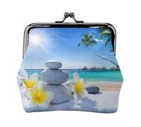 Tropical Flower and Zen Stone Women's Leather Kiss-Lock Coin Purse,Double-Sided Full Print Pattern,Ultra-Fine Fiber Leather,Small Clutch Wallet for Cash,Cards,Coins