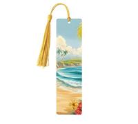 Tropical Flower Beach Unique Double-Sided Artwork Printed Wooden Bookmarks, Artistic Book Accessories Birthday Presents for Men Women Presents for Book Lovers