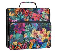 Tropical Flower Colorful Print 1.5-Inch 3-Rings Organizer Binder with Shoulder Strap & Handle Multiple Pockets Documents Files Storage Bag for School/Office