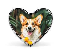 Tropical Flower Corgi Dog Lapel Pin Metal Brooch Badge Round Button Enamel Style Pinback for Hats Bags Clothing Gift