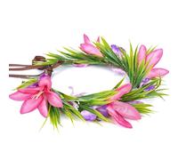 Tropical Flower Crown Artificial Hawaiian Headpiece Rose Purple Floral Headband with Ribbon Lei for Luau Party Costume Renfaire Fairy Woodland Beach Pool Accessories