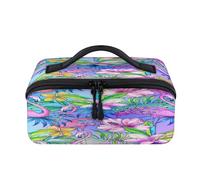 Tropical Flower Flamingo Travel Makeup Bag Portable Tropical Waterproof Pouch Open Flat Toiletry Bags Toiletries Cosmetics Traveling Organizer for Women Men