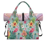 Tropical Flower Flamingos Sports Duffle Bag with Shoe Compartment Weekend Overnight Bags Tote Cabin Luggage Bag for Gym Yoga Travel