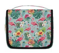 Tropical Flower Flamingos Travel Toiletry Bag for Women Men Girls Boys Kids Makeup Cosmetic Bag Hanging Wash Bag Toiletries Organizer Shower Bag
