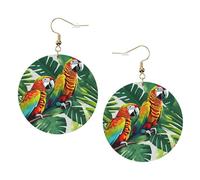 Tropical Flower Leaf Parrot Leather Round Earrings Color Valentine'S Day Festival Activities Fashion Women'S