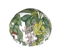 Tropical Flower Leaf Parrot Multi-Scene And Multi-Purpose Shower Spa Double-Layer Waterproof Shower Cap And Cooking Cap, Suitable For Adults, Children And Men And Women.