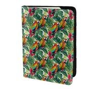 Tropical Flower Leaf Parrot Print 5.5in Passport Travel Document Wallet Case Stylish Secure Men Women For Travelers, Black, One Size