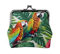 Tropical Flower Leaf Parrot print Cute Buckle Coin Purses Vintage Pouch Kiss lock Change Purse Wallets for Women Fashion, Black, One Size, Vintage
