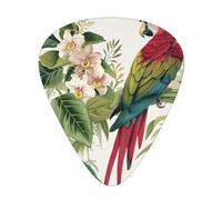 Tropical Flower Leaf Parrot Print Guitar Picks 12-Pack - Assorted Thickness Picks with Storage Box & Assorted Unique Design for Acoustic, Electric, Bass, and Ukulele Players