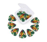 Tropical Flower Leaf Parrot print Guitar Picks 12 Pack, Mixed (0.46-0.96mm) with Storage Case for Guitar,ukulele