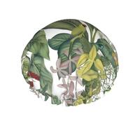 Tropical Flower Leaf Parrot Print Shower Cap â€“ Reusable, Double Layer, with Elastic Band â€“ Perfect for Home, Spa, Hotel, and Travel