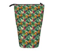 Tropical Flower Leaf Parrot Print Telescopic Adjustable Pencil Case Lightweight Organizer for Office Travel Pen Bag
