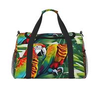Tropical Flower Leaf Parrot Print Travel Hand Travel Bag Weekender Overnight Carry On Tote Foldable Crossbody Bag