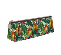 Tropical Flower Leaf Parrot Print Triangle Pencil Pens Case Large-Capacity Stationery Organizer Pouch Office Travel