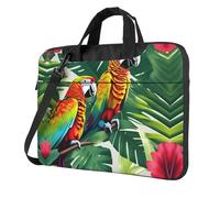 Tropical Flower Leaf Parrot Print Ultra Slim Portable Shoulder Laptop Bag For Work Business Travel 13 14 15.6 Inch, Black, 14 inch