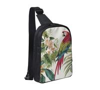 Tropical Flower Leaf Parrot Printed Chest Bag Sling Bag for Men Women, Waterproof Crossbody Backpack Men Bag for Runner Workout Hiking Cycling Travel