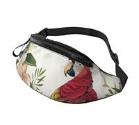 Tropical Flower Leaf Parrot Printed Fanny Pack for Men Women Crossbody Waist Bag Pack Bum Bag with Adjustable Strap for Hiking Running Travel Cycling