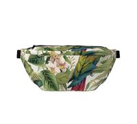 Tropical Flower Leaf Parrot Printed Waist Bag Adjustable Bum Bag Lightweight Travel Waist Fanny Pack Belt for Walking Cycling Hiking Travel