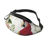 Tropical Flower Leaf Parrot Printed Waist Bag with Headphone Jack, Personalized Bumbags Fanny Packs Unisex Running Hiking Crossbody Bags for Men Women