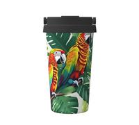 Tropical Flower Leaf Parrot Printing Casual Travel Coffee Mug for Hot Cold Coffee Stainless Steel Tumbler for Home Office Travel