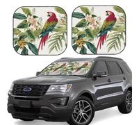 Tropical Flower Leaf Parrot Windshield Sun Shade 2-Piece Foldable Car Sunshade for Front Windows, Automotive Interior Sun Protection Car Summer Accessories,Large