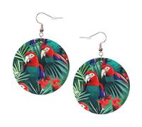 Tropical Flower Parrot Leather Round Earrings Color Valentine'S Day Festival Activities Fashion Women'S