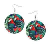 Tropical Flower Parrot Leather Round Earrings Color Valentine'S Day Festival Activities Fashion Women'S