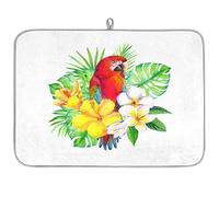 Tropical Flower Parrot Microfibre Dish Drying Mat Parrot Bird Absorbent Dish Drying Drainers Mats for Kitchen Spoon Glass Plate 40.6 x 45.7 cm