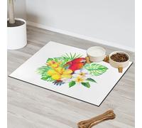 Tropical Flower Parrot Pet Feeding Mat for Cat Dog Water Bowl Food Mats Parrot Bird Pet Feeding Mats Absorbent Nti-Slip Contain Spills Protects Floors Placemat 40.6 x 60.9 cm