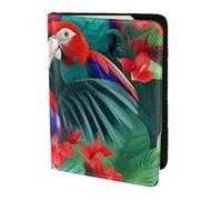 Tropical Flower Parrot Print 5.5in Passport Travel Document Wallet Case Stylish Secure Men Women For Travelers, Black, One Size