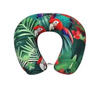 Tropical Flower Parrot Print Memory Foam Travel Pillow - Comfortable, and Adjustable for Airplane, Car, Home, and Office