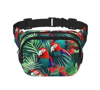 Tropical Flower Parrot Print Square Double Layer bag Waist Bag Trendy Pack Travel Bag with Adjustable Bel, Black, One Size