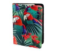 Tropical Flower Parrot print Travel Wallet Passport Holder Case for Family Leather Passport Cover for Men Women, Black, One Size