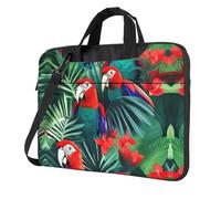 Tropical Flower Parrot Print Ultra Slim Portable Shoulder Laptop Bag For Work Business Travel 13 14 15.6 Inch, Black, 14 inch