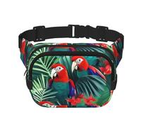 Tropical Flower Parrot Square Double-Layer Waist Bag Mini Adjustable Waist Belt Bag Exercise Running Travel Hiking, Black, One Size