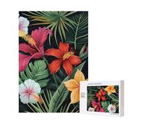 Tropical Flower Printed Jigsaw Puzzle with Storage Box, Wooden Puzzle for Adults and Kids, 300 Pieces Family Fun Decorative Game