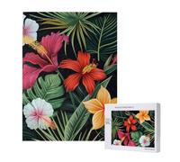Tropical Flower Printed Jigsaw Puzzle with Storage Box, Wooden Puzzle for Adults and Kids, 500 Pieces Family Fun Decorative Game