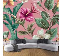Tropical Flower Silk Cloth 3D Photo Wallpaper Mural, Bird Of Paradise Hibiscus Wallcoverings, 200x150cm (WxH) Indoor Pink Green Wall Painting for Bedroom Living Room TV Backdrop Home Decoration