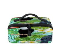 Tropical Flower Toucan Travel Makeup Bag Portable Toucan Bird Waterproof Pouch Open Flat Toiletry Bags Toiletries Cosmetics Traveling Organizer for Women Men