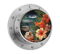 Tropical Flowers and Decorations Kitchen Timer 60 Minute Visual Wind Up Timers Indoor Mechanical Timers with Magnetic Base Stainless Steel Timer for Home Cooking Time Management Tool