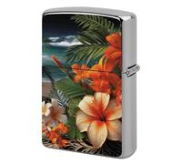 Tropical Flowers and Decorations Metal Lighter Case Cover, Personalized Graffiti Lighter Sleeve, Waterproof Double-Sided Protector for Women Men Gifts