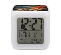Tropical Flowers And Decorations Night Light Alarm Clock LED Display Alarms for Bedroom Smart Digital Alarm Clock Wtih 7 Colorful Ambient Lights Sleep Timer for Heavy Sleepers Simple Operation