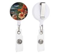 Tropical Flowers and Decorations Retractable Badge Reel - Personalized ID Name Badge Holder with Lanyard Cute Badges Reel Holder Round Nurse Doctor Name Tag Badges Clip for Work