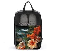 Tropical Flowers And Decorations Shoe Bag Waterproof & Breathable Shoe Pouch for Travel, Portable Carry Case for Sports Sneakers, Gym, Vacation